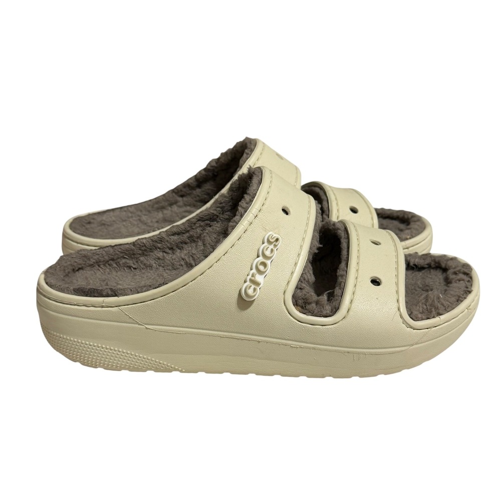 Crocs Classic Cozzzy Sandal Bone White Faux Fur Lined Slides 207446 Mens 7 W9
